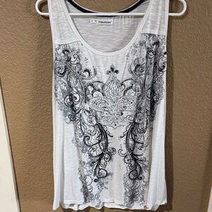 Maurices White and Black Tank Top with Ornate Design